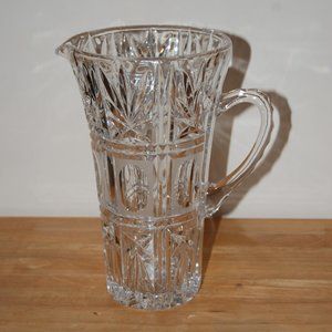 Vintage Brilliant Lead Crystal Ovals & Pineapple Fans Handle Ornate Pitcher 9"